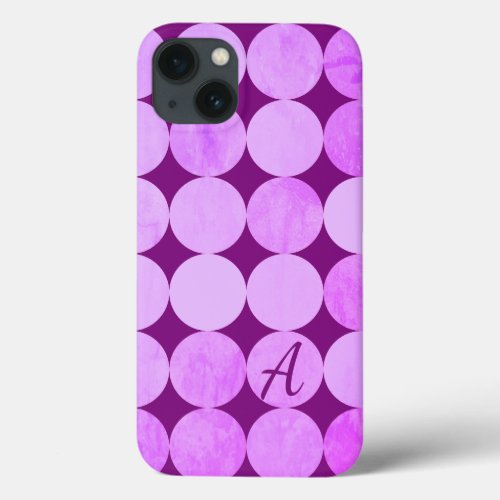 Violet Purple Magenta  Pink Circles Monogram iPhone 13 Case