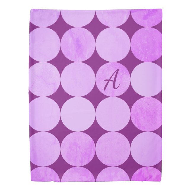 Violet, Purple Magenta & Pink Circles Monogram Duvet Cover (Front)