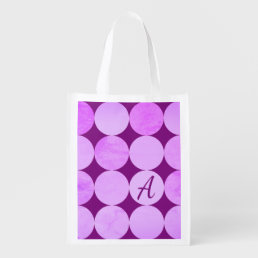 Violet, Purple Magenta &amp; Pink Circles Monogram Grocery Bag