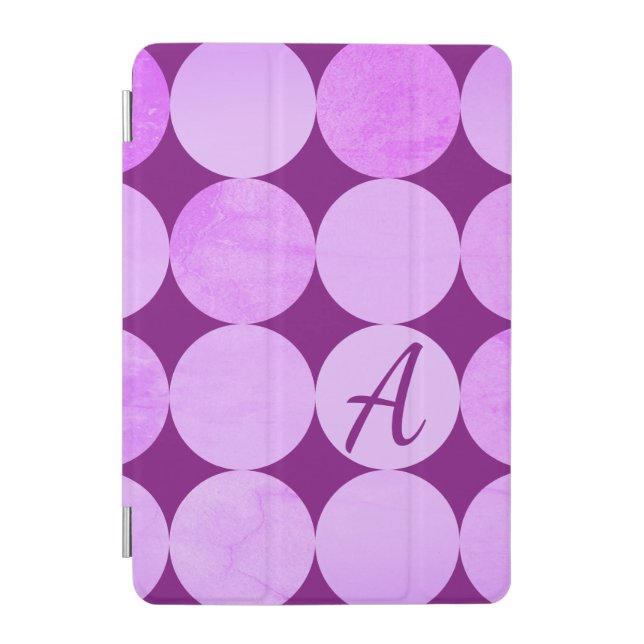 Violet, Purple Magenta & Pink Circles Monogram iPad Mini Cover (Front)