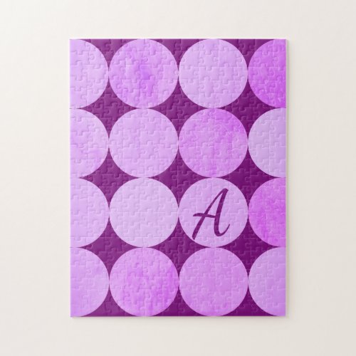 Violet Purple Magenta  Pink Circles Monogram Jigsaw Puzzle