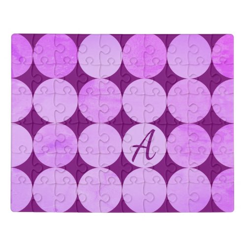 Violet Purple Magenta  Pink Circles Monogram Jigsaw Puzzle