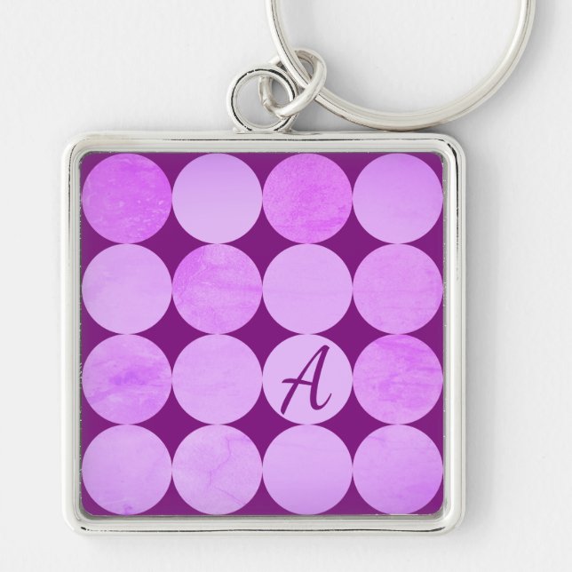 Violet, Purple Magenta & Pink Circles Monogram Keychain (Front)