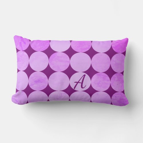 Violet Purple Magenta  Pink Circles Monogram Lumbar Pillow