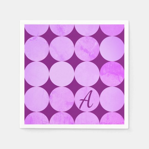 Violet Purple Magenta  Pink Circles Monogram Napkins