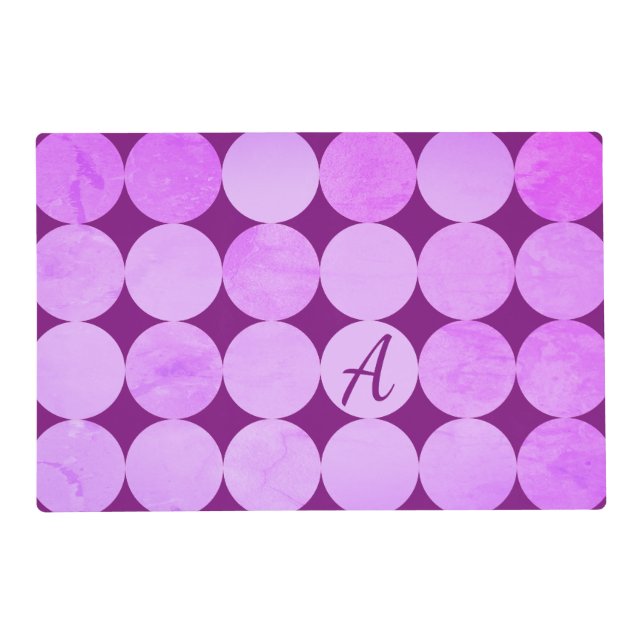 Violet, Purple Magenta & Pink Circles Monogram Placemat (Front)