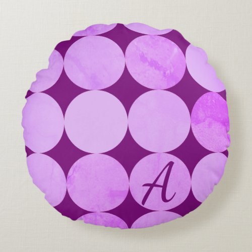 Violet Purple Magenta  Pink Circles Monogram Round Pillow