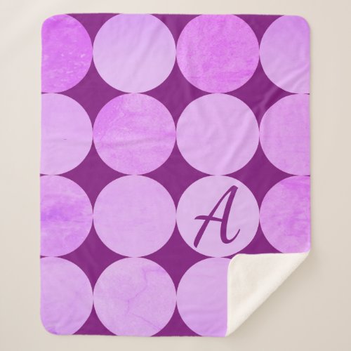 Violet Purple Magenta  Pink Circles Monogram Sherpa Blanket