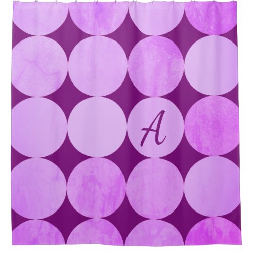 Violet Purple Magenta  Pink Circles Monogram Shower Curtain