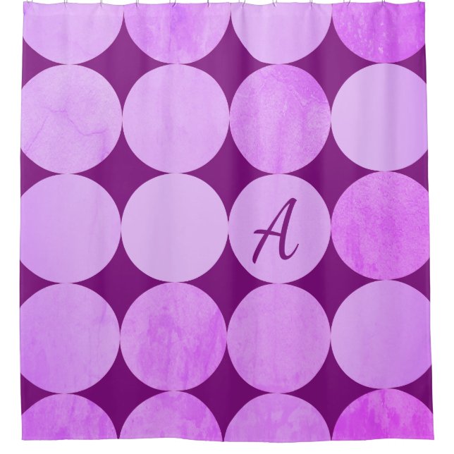 Violet, Purple Magenta & Pink Circles Monogram Shower Curtain (Front)