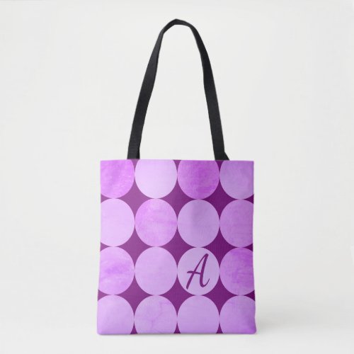 Violet Purple Magenta  Pink Circles Monogram Tote Bag