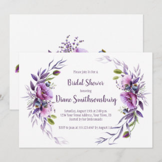 Violet Purple Mauve Floral Frame Bridal Shower Invitation