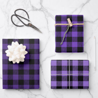 Violet Purple Ombre Buffalo Plaid Small Wrapping Paper Sheets