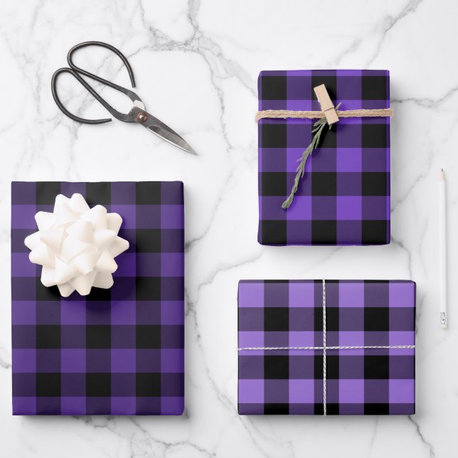 Violet Purple Ombre Buffalo Plaid Small Wrapping Paper Sheets (Front)