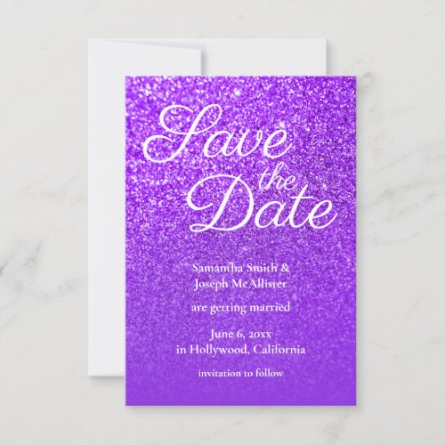 Violet Purple Ombre Glitter Save the Date Invitation