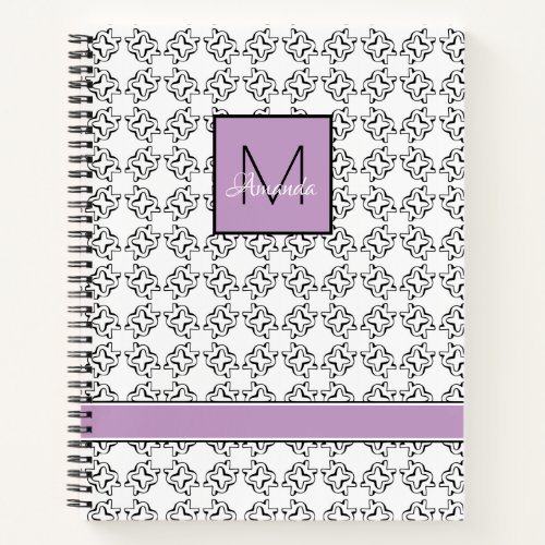 Violet Purple on Black  White Pattern Notebook