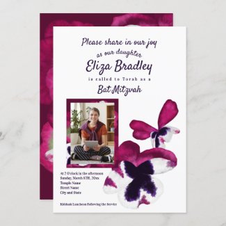 Violet & Purple Pansies Bat Mitzvah Invitation