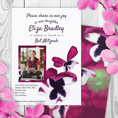 Violet  Purple Pansies Bat Mitzvah Invitation