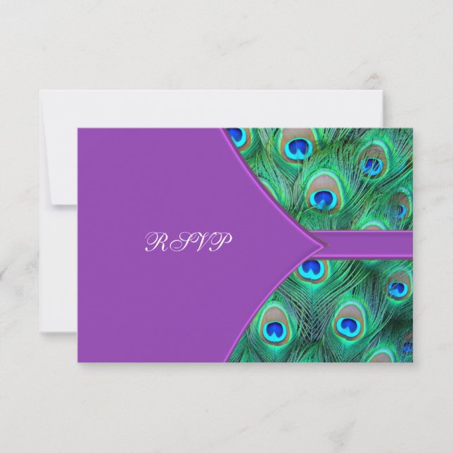 Violet Purple Peacock Wedding RSVP (Front)