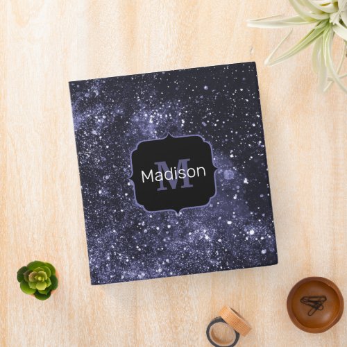 Violet purple peri black abstract galaxy Monogram  3 Ring Binder