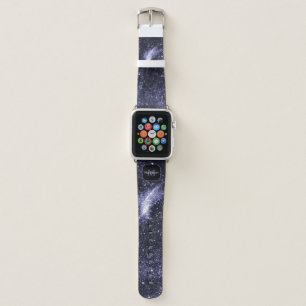 Violet purple peri black abstract galaxy Monogram Apple Watch Band