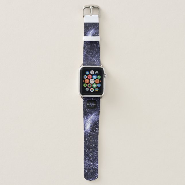 Violet purple peri black abstract galaxy Monogram Apple Watch Band (Front)