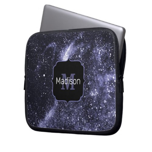 Violet purple peri black abstract galaxy Monogram  Laptop Sleeve