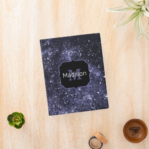 Violet purple peri black abstract galaxy Monogram  Mini Binder