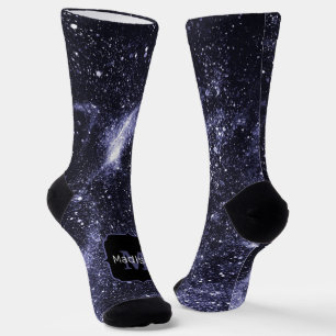 Violet purple peri black abstract galaxy Monogram Socks