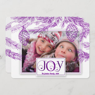 Violet Purple Pines Christmas Joy Photo Holiday Card
