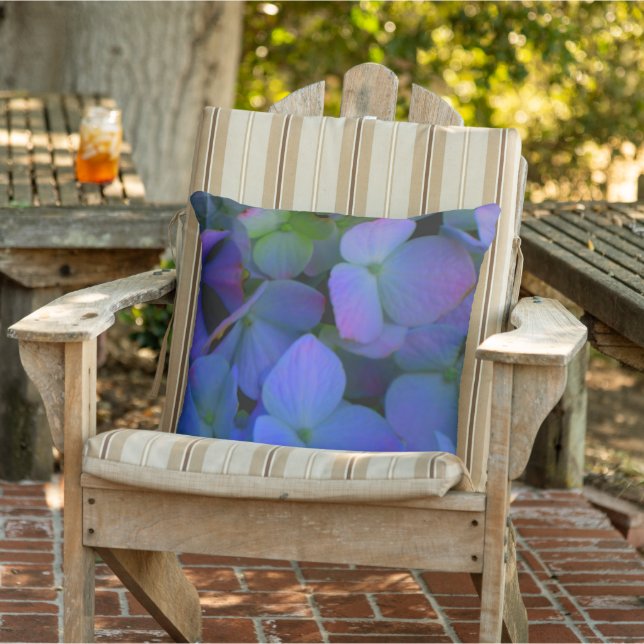 Violet purple pink blue hydrangeas flower floral outdoor pillow (Chair)