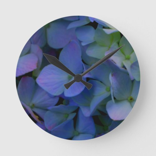 Violet purple pink blue hydrangeas flower floral round clock