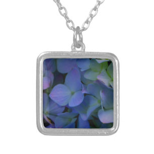 Violet purple pink blue hydrangeas flower floral silver plated necklace