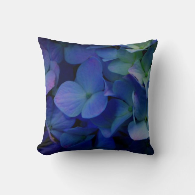 Violet purple pink blue hydrangeas flower floral throw pillow (Front)