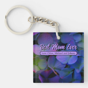 Violet purple pink blue hydrangeas flower, Mom Keychain