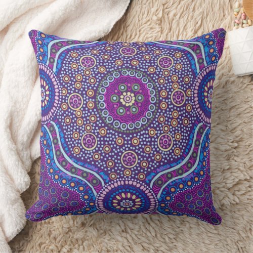 Violet Purple Pink Blue Orange Batik Art Pattern Throw Pillow