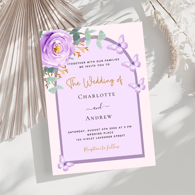 Violet purple pink floral arch luxury wedding invitation (Creator Uploaded)