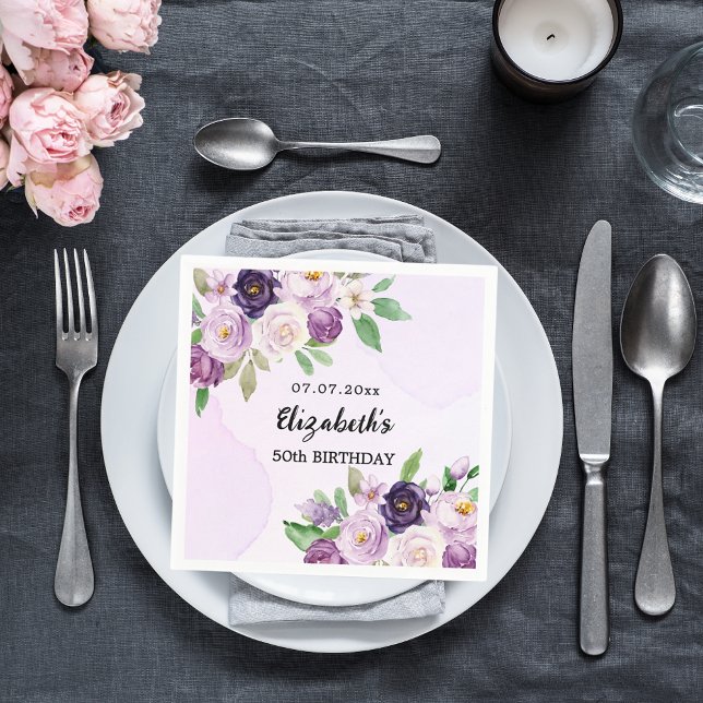 Violet purple pink florals birthday napkins (Creator Uploaded)