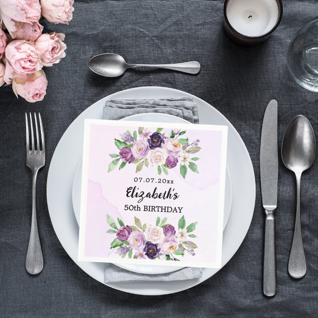 Violet purple pink florals birthday napkins (Creator Uploaded)