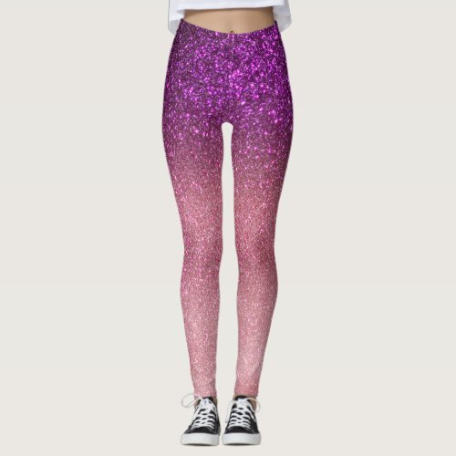 Violet Purple Pink Triple Glitter Ombre Gradient Leggings