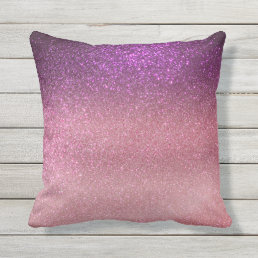 Violet Purple Pink Triple Glitter Ombre Gradient Outdoor Pillow
