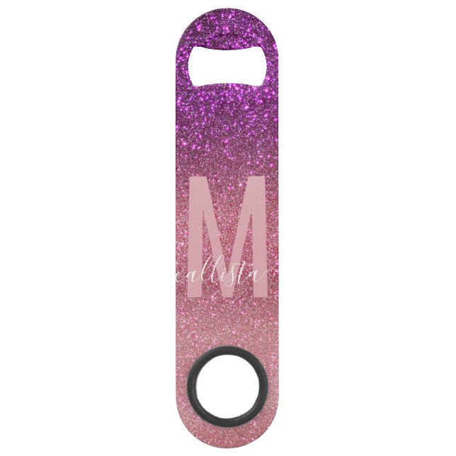 Violet Purple Pink Triple Glitter Ombre Monogram Bar Key (Front)