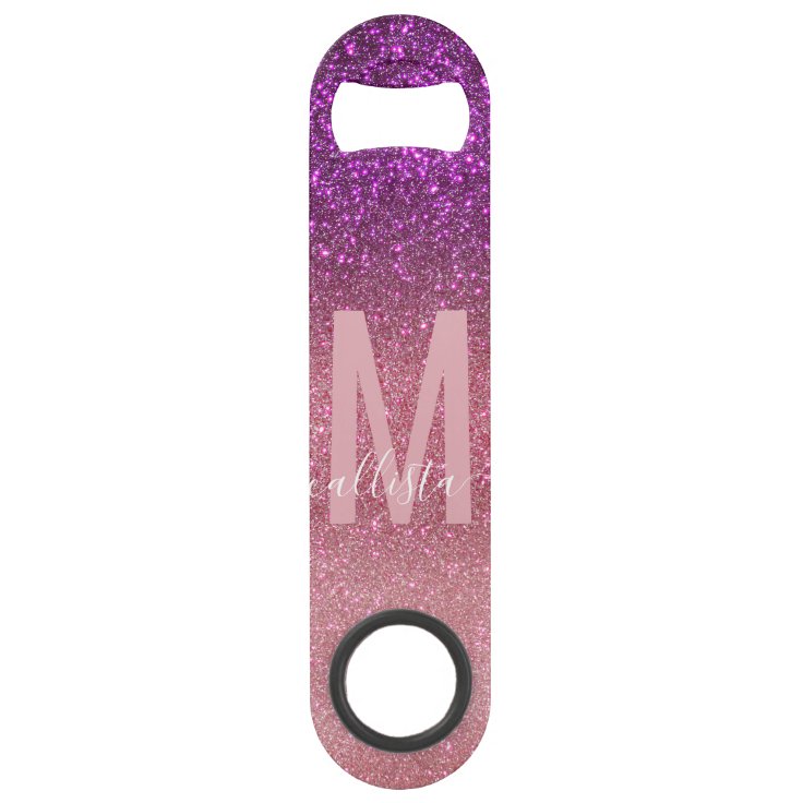 Violet Purple Pink Triple Glitter Ombre Monogram Bar Key | Zazzle