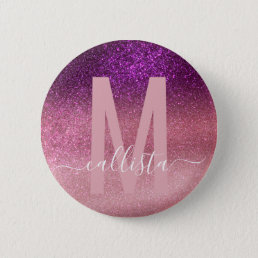 Violet Purple Pink Triple Glitter Ombre Monogram Button