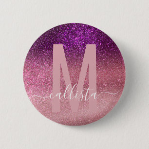 Violet Purple Pink Triple Glitter Ombre Monogram Button