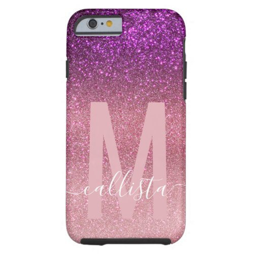 Violet Purple Pink Triple Glitter Ombre Monogram Tough iPhone 6 Case