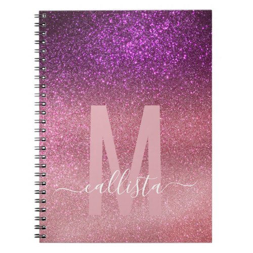 Violet Purple Pink Triple Glitter Ombre Monogram Notebook