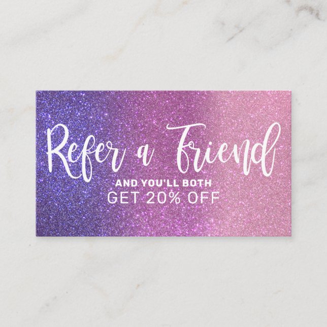 Violet Purple Pink Triple Glitter Ombre Typography Referral Card (Front)
