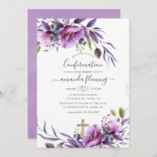 Violet Purple Poppy Floral Confirmation Invitation