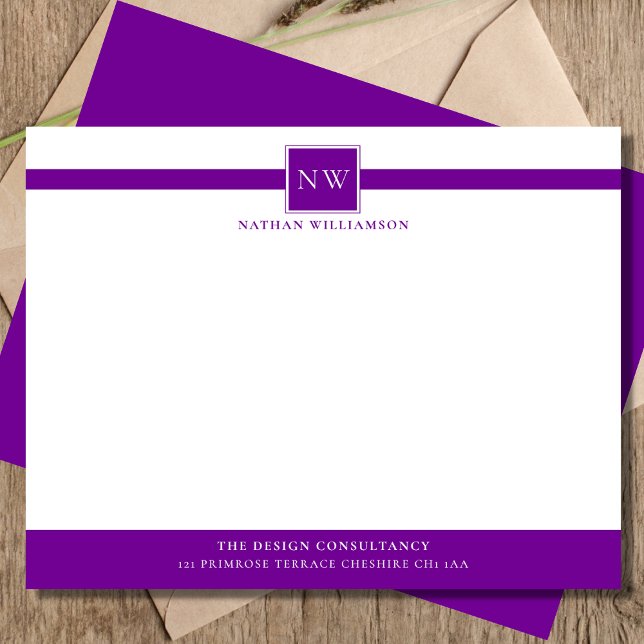 Violet Purple Professional Monogram Business Note Card (Creator Uploaded)